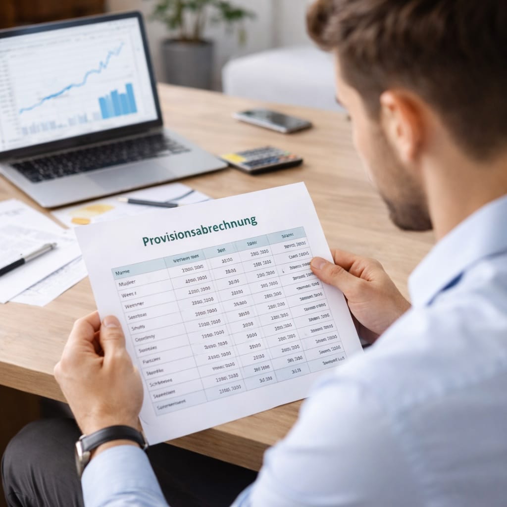 Ein Baufinanzierungsberater schaut auf seine Provisionsabrechnung