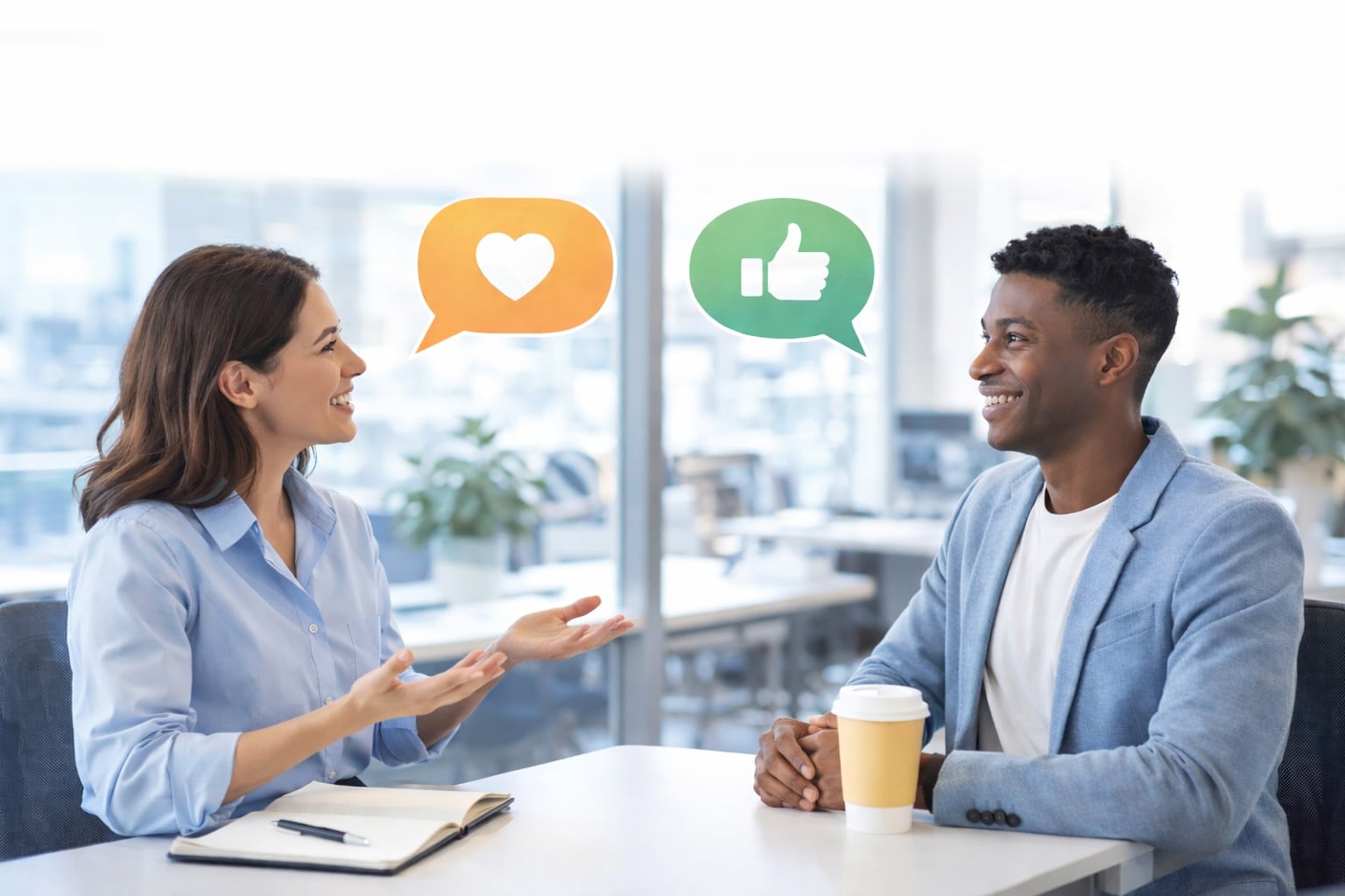 Zwei Menschen in einem offensichtlich wertschätzendem Gespräch